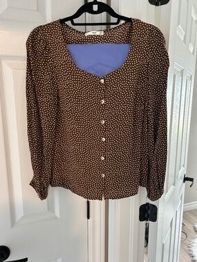 MNG Brown with white polka dots Blouse